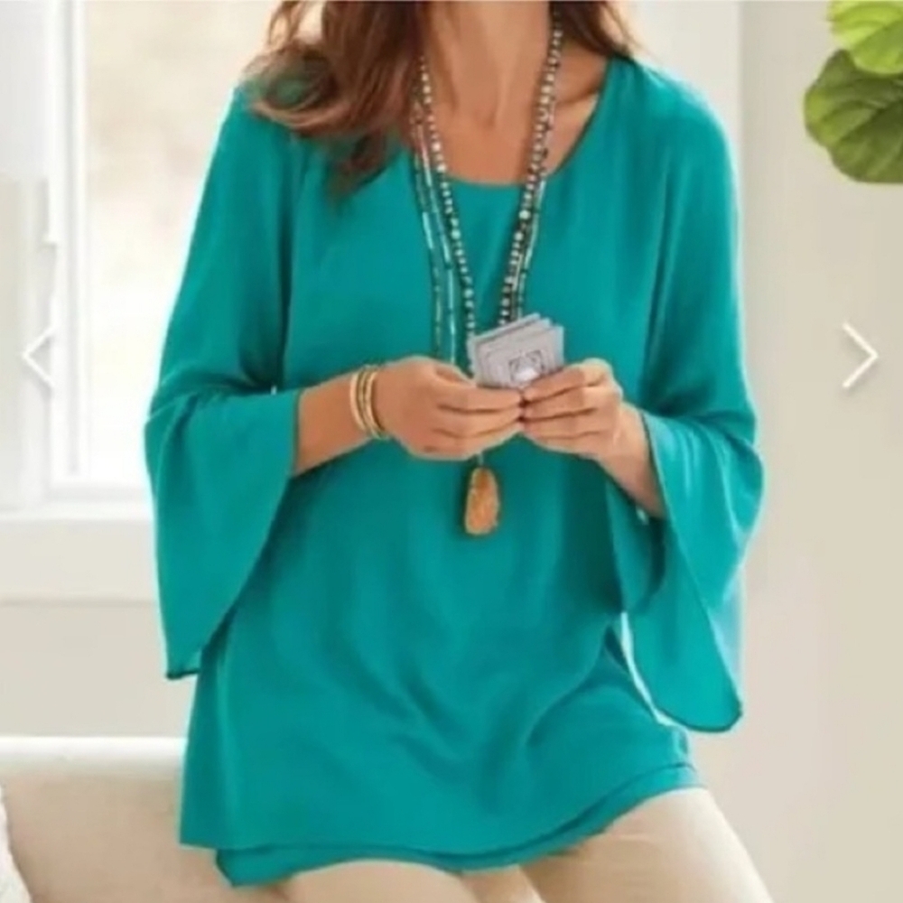 New Soft Surroundings Gabby Gauze Tunic Top Bell Sleeves Size M